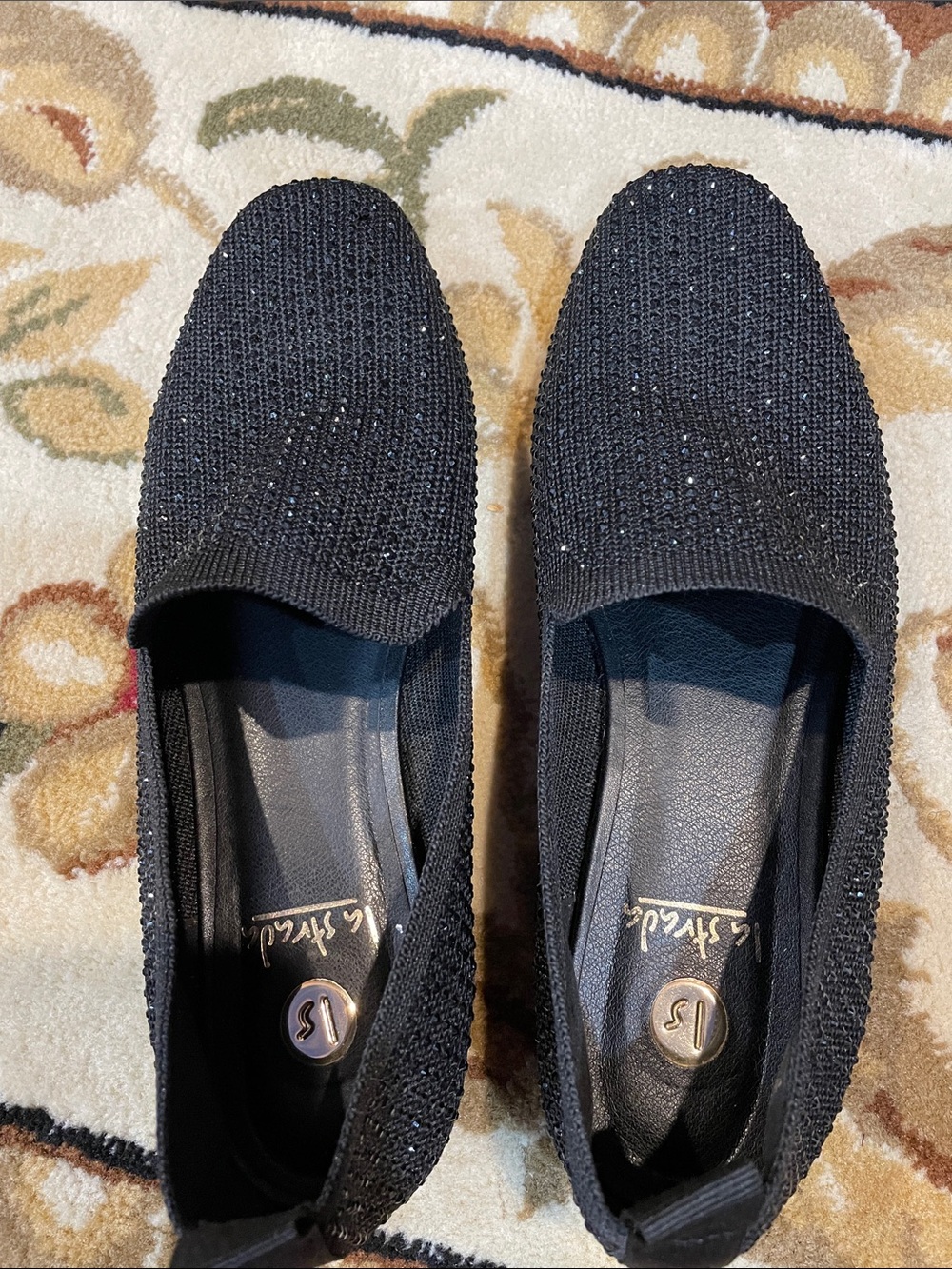 Women's Black Sparkle Slip-On Loafers - Comfortable Knit Flats